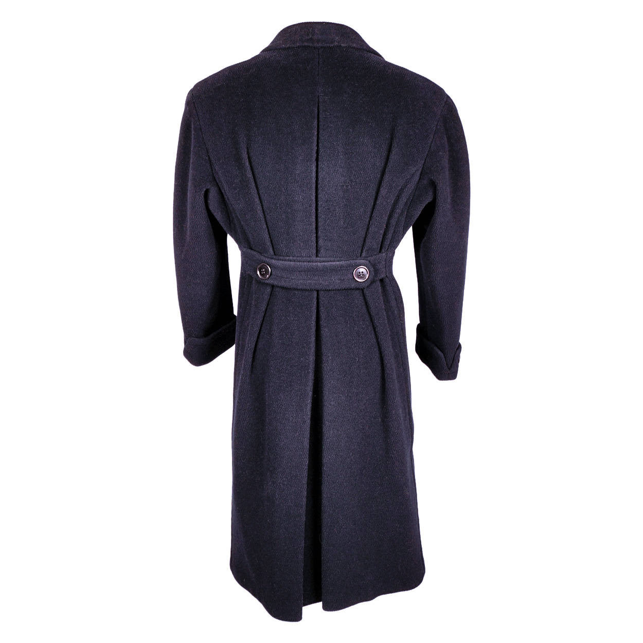 Vintage Early 1940s Mens Wool Overcoat Navy Blue Coat Jos Fuoco Montreal Size M - Poppy's Vintage Clothing