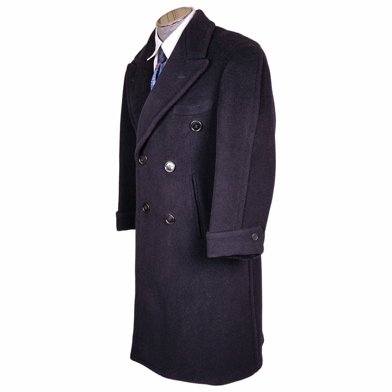 Vintage Early 1940s Mens Wool Overcoat Navy Blue Coat Jos Fuoco Montreal Size M - Poppy's Vintage Clothing