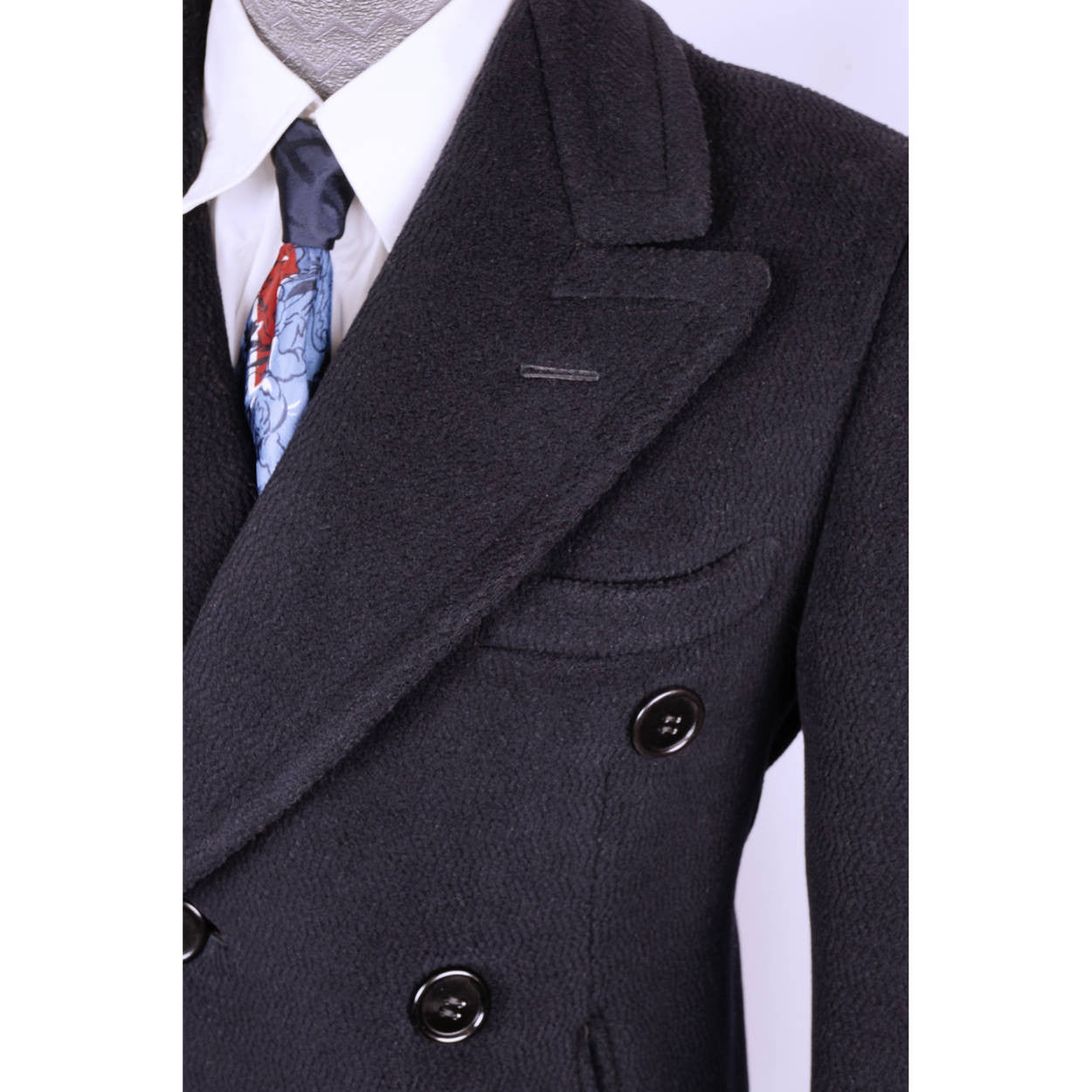 Vintage Early 1940s Mens Wool Overcoat Navy Blue Coat Jos Fuoco Montreal Size M - Poppy's Vintage Clothing
