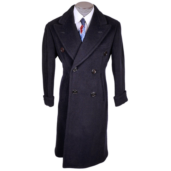 Vintage Early 1940s Mens Wool Overcoat Navy Blue Coat Jos Fuoco Montreal Size M - Poppy's Vintage Clothing