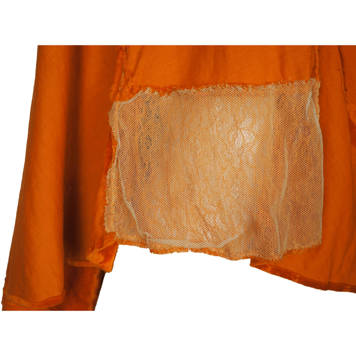 Vintage 1930s Long Dress Orange Velvet Evening Gown Bias Cut with Lace Size M - Poppy's Vintage Clothing