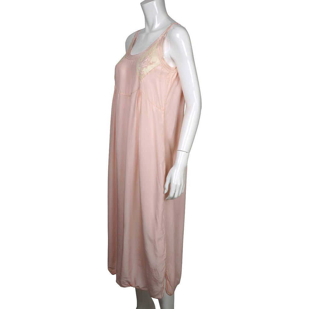 Vintage 1930s Nightie Pink Silk Nightgown with Lace Insets Size M - Poppy's Vintage Clothing