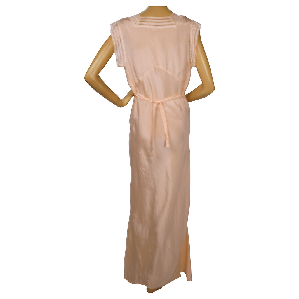 Vintage 1930s Pink Silk Nightie w Faggoting Embroidery Work Size 38 M L - Poppy's Vintage Clothing