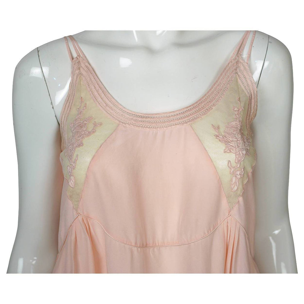 Vintage 1930s Nightie Pink Silk Nightgown with Lace Insets Size M - Poppy's Vintage Clothing