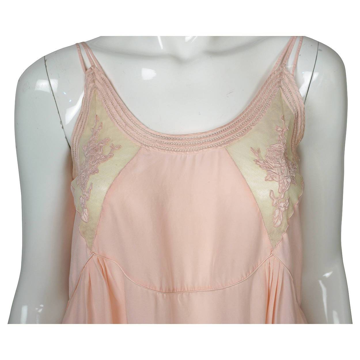 Vintage 1930s Nightie Pink Silk Nightgown with Lace Insets Size M - Poppy's Vintage Clothing