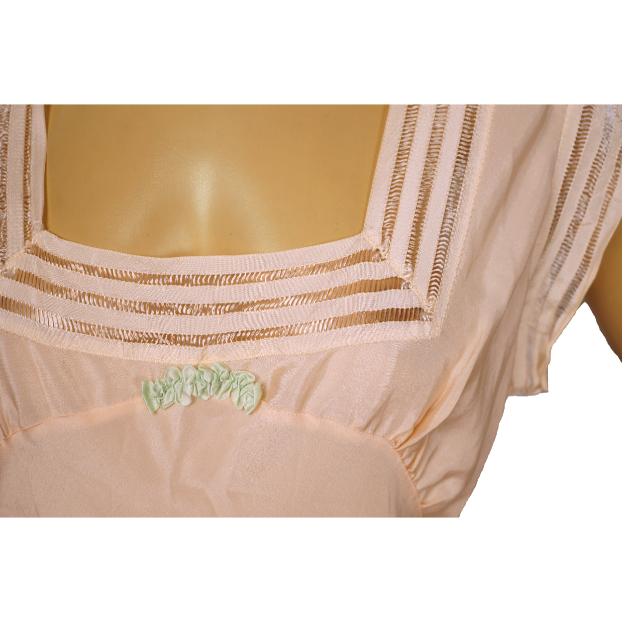 Vintage 1930s Pink Silk Nightie w Faggoting Embroidery Work Size 38 M L - Poppy's Vintage Clothing
