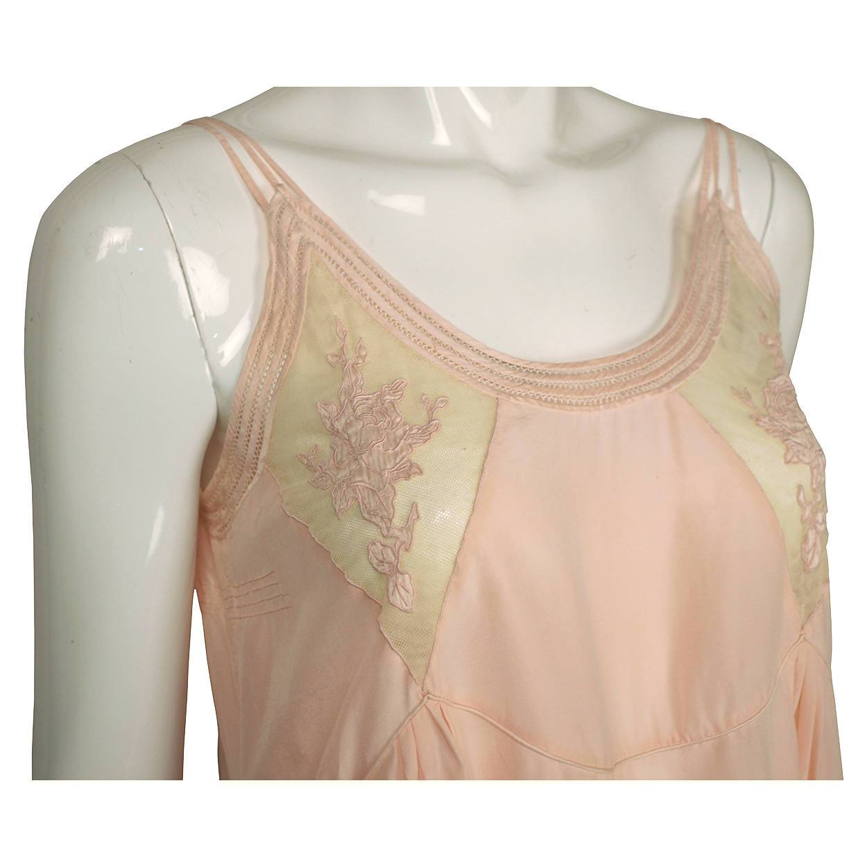 Vintage 1930s Nightie Pink Silk Nightgown with Lace Insets Size M - Poppy's Vintage Clothing