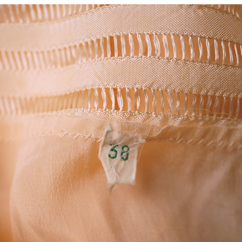 Vintage 1930s Pink Silk Nightie w Faggoting Embroidery Work Size 38 M L - Poppy's Vintage Clothing