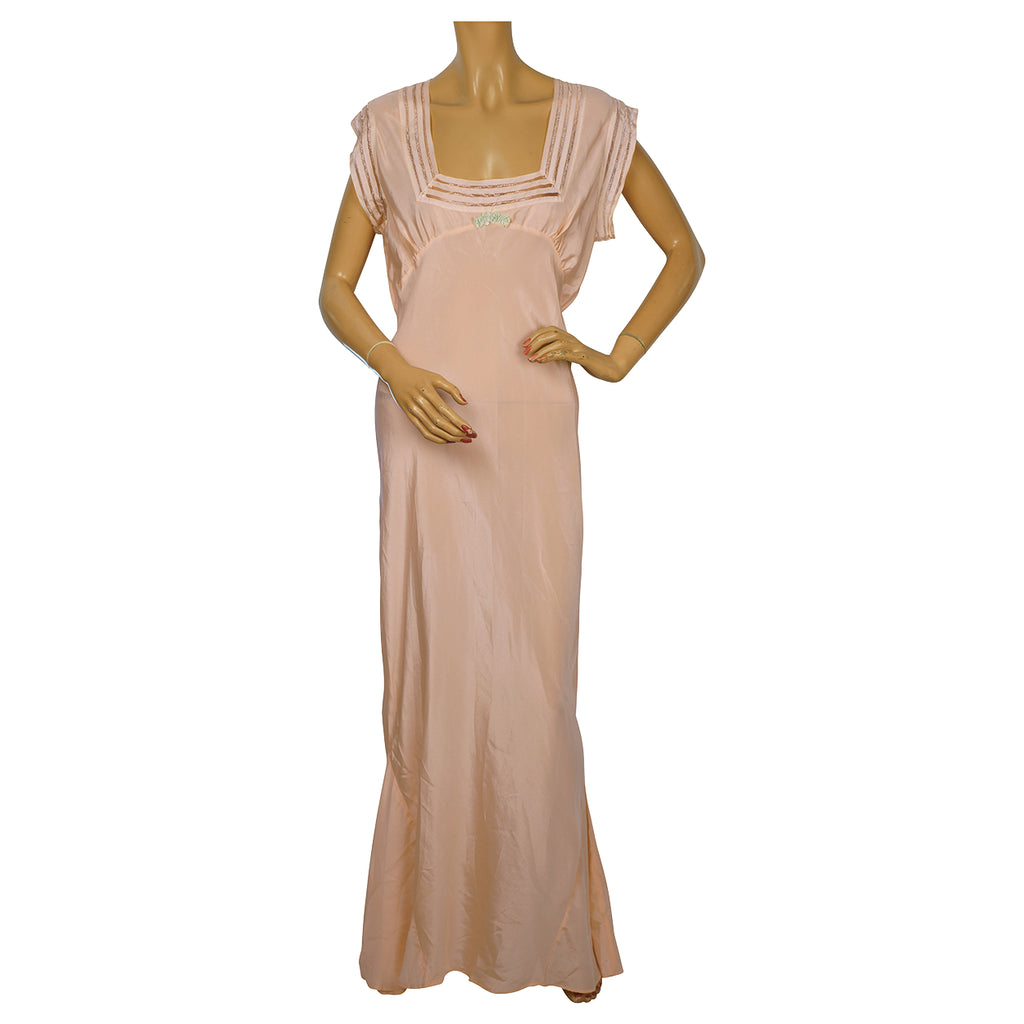 Vintage 1930s Pink Silk Nightie w Faggoting Embroidery Work Size 38 M L - Poppy's Vintage Clothing