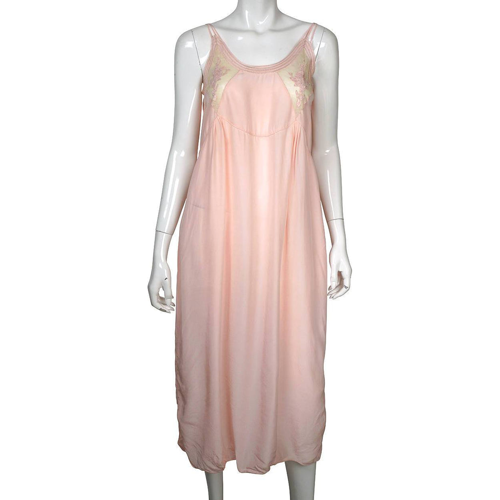 Vintage 1930s Nightie Pink Silk Nightgown with Lace Insets Size M - Poppy's Vintage Clothing