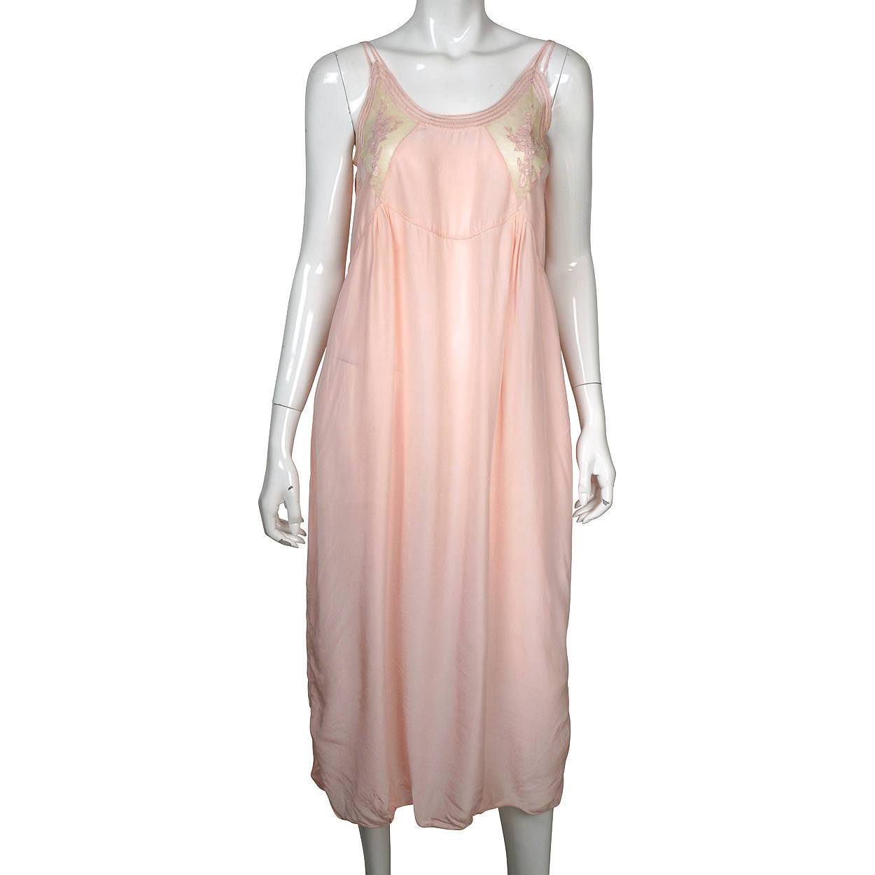 Vintage 1930s Nightie Pink Silk Nightgown with Lace Insets Size M - Poppy's Vintage Clothing