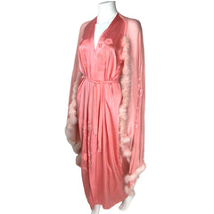 Vintage 1930s Silk Peignoir w Chiffon Cape Sleeve Robe Sz M