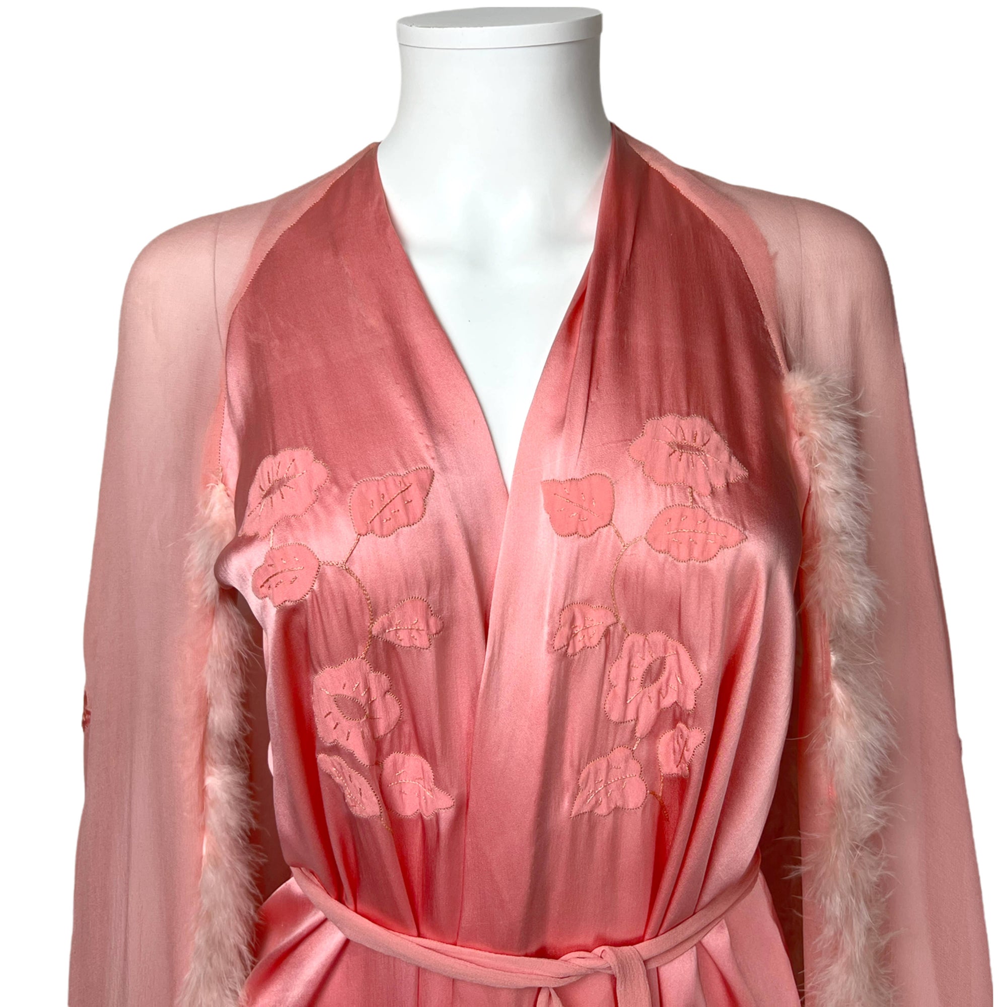Vintage 1930s Silk Peignoir w Chiffon Cape Sleeve Robe Sz M