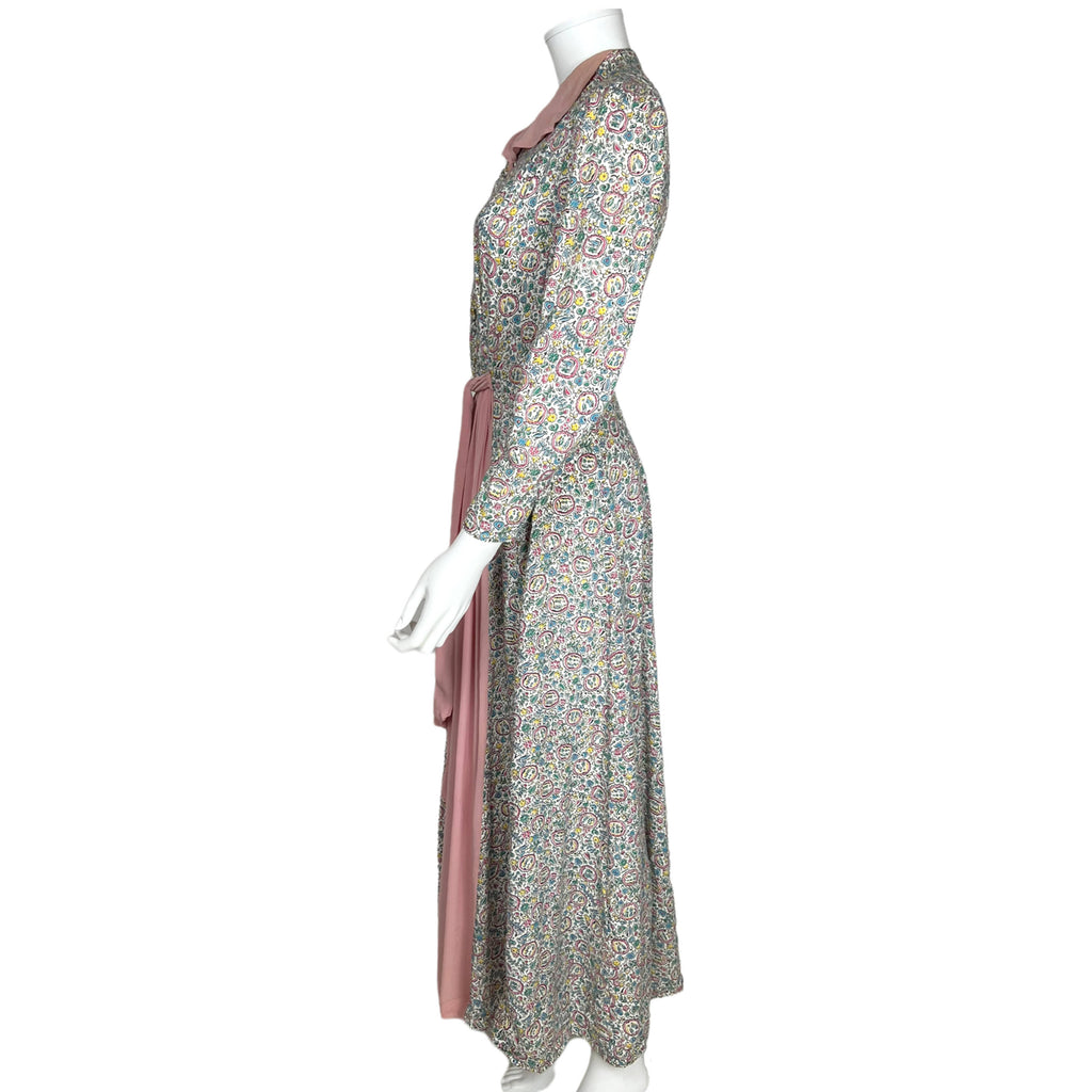 Vintage 1930s Ladies Dressing Gown Printed Cotton Robe Sz M