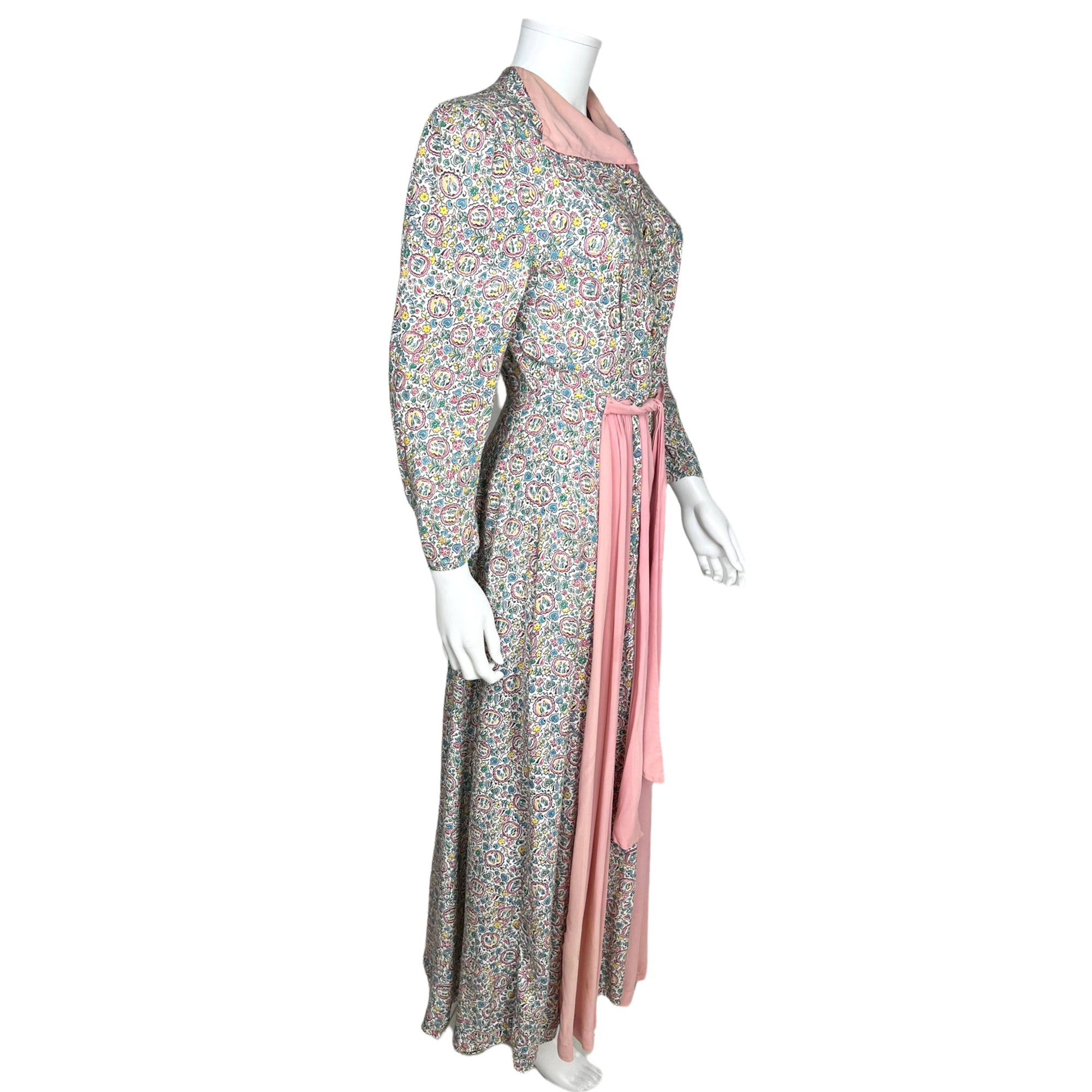 Vintage 1930s Ladies Dressing Gown Printed Cotton Robe Sz M