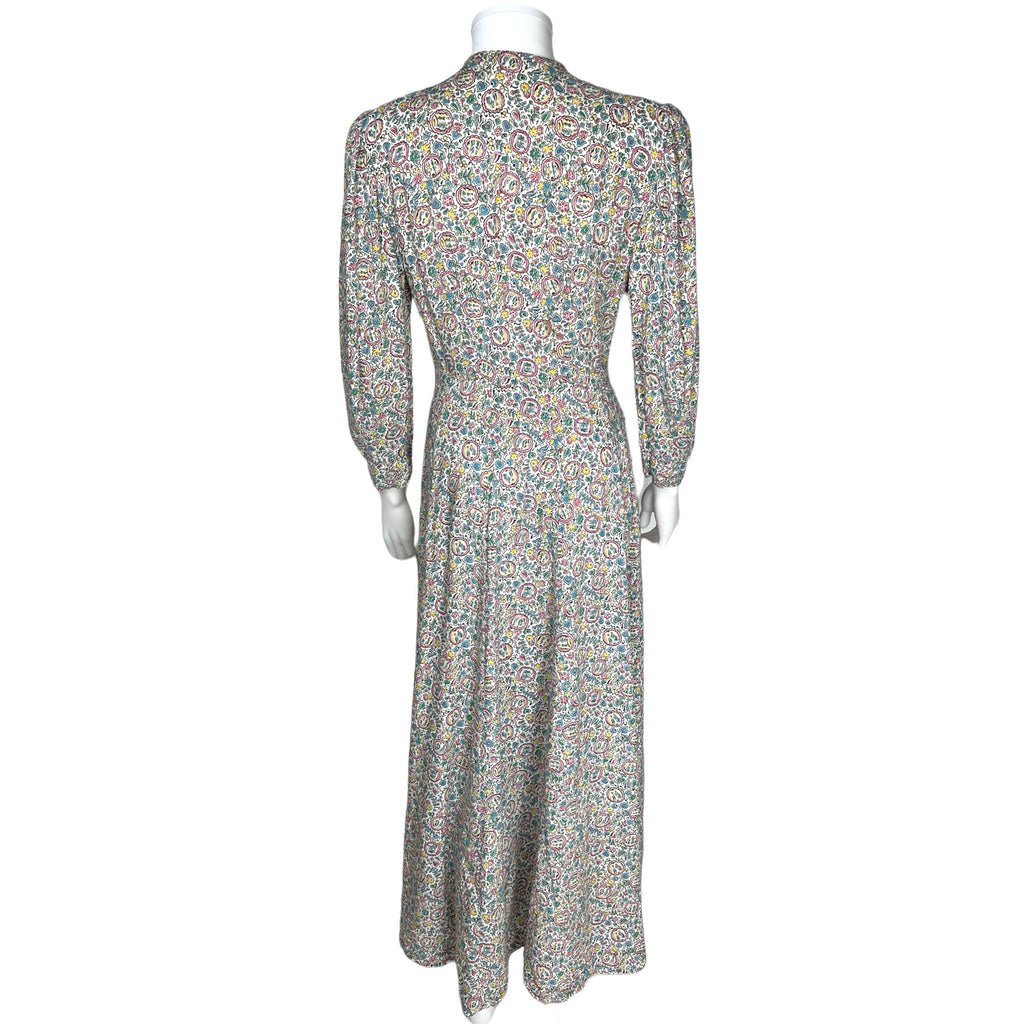 Vintage 1930s Ladies Dressing Gown Printed Cotton Robe Sz M
