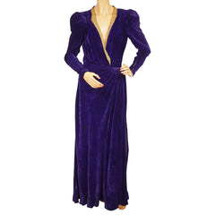 Vintage 1930s Purple Velvet Robe Lounging Dressing Gown Ladies Size Medium - Poppy's Vintage Clothing