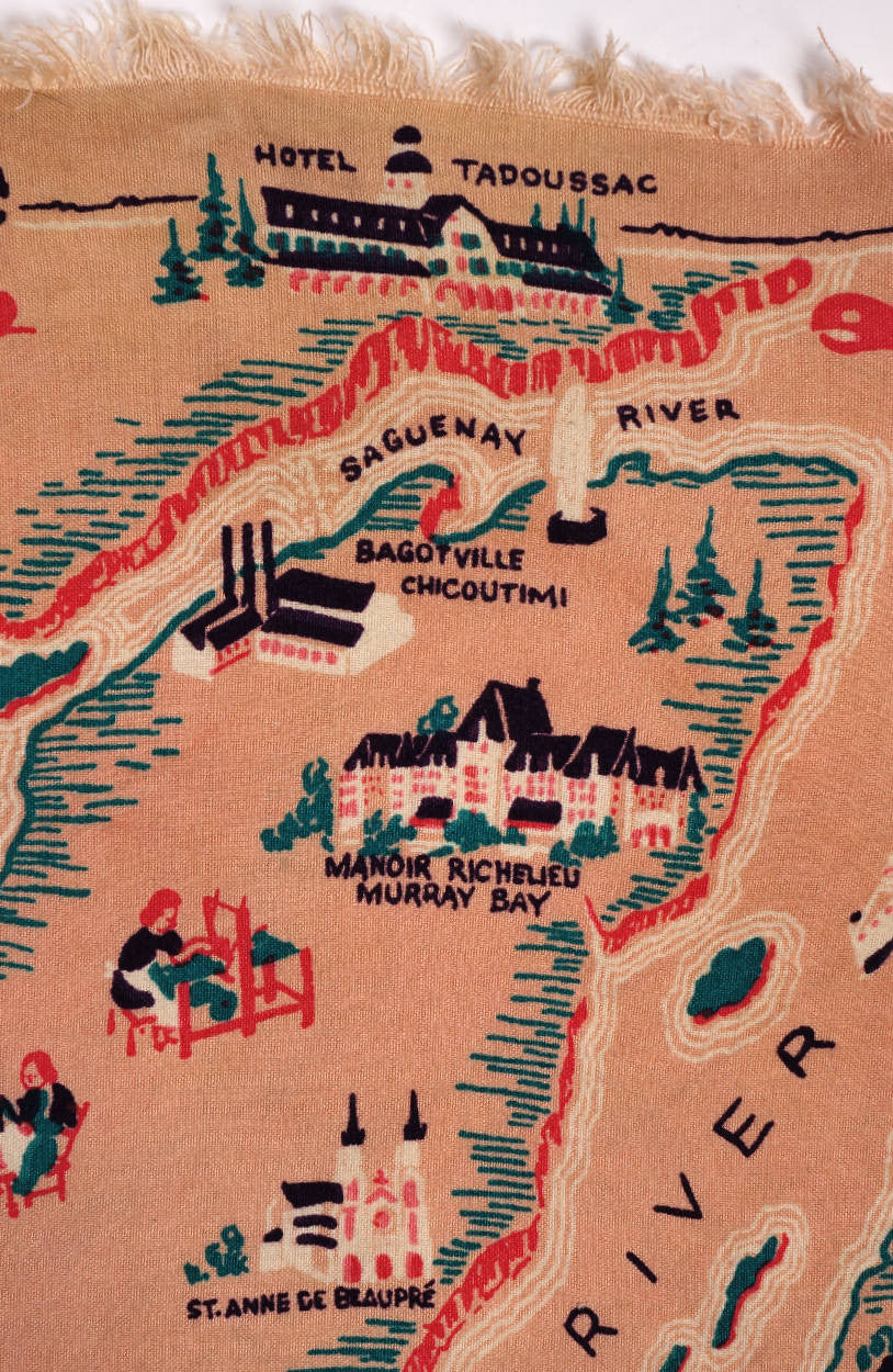 Vintage 1930s Quebec Province Souvenir Scarf Rare Name Anglicisms - Poppy's Vintage Clothing