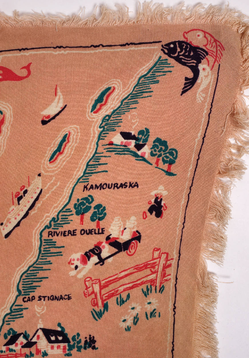 Vintage 1930s Quebec Province Souvenir Scarf Rare Name Anglicisms - Poppy's Vintage Clothing
