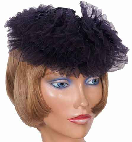 1930s Cocktail Hat by Kathleen New York, Dark Blue-Black Lacquered Straw - Poppy's Vintage Clothing