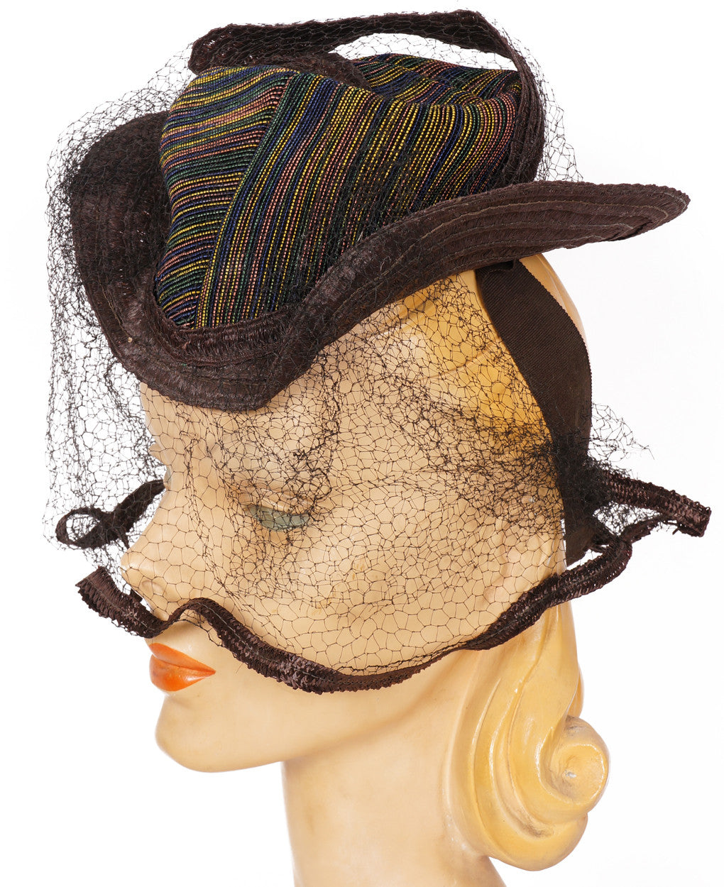 Vintage 1930s Brown Straw Tilt Hat S M L - Poppy's Vintage Clothing