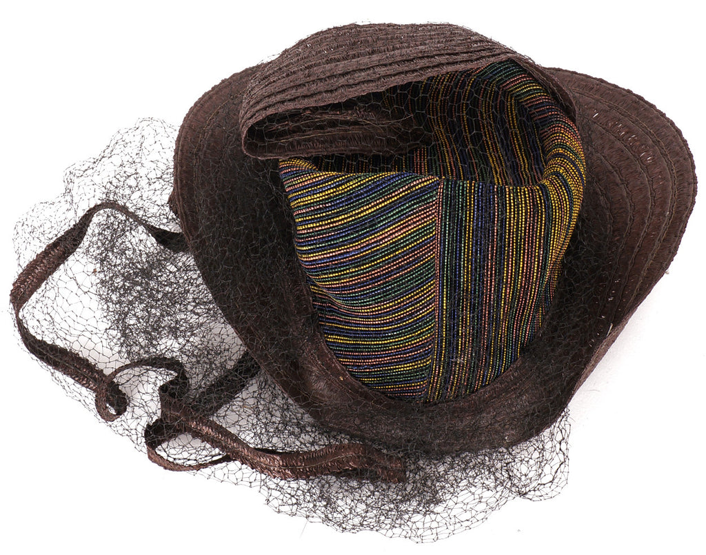 Vintage 1930s Brown Straw Tilt Hat S M L - Poppy's Vintage Clothing