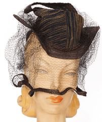 Vintage 1930s Brown Straw Tilt Hat S M L - Poppy's Vintage Clothing