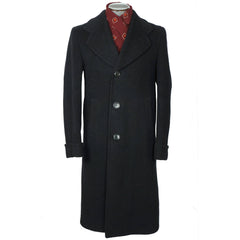 Vintage 1940 Mens Wool Overcoat Black Coat by Supercraft Montreal Size M - Poppy's Vintage Clothing