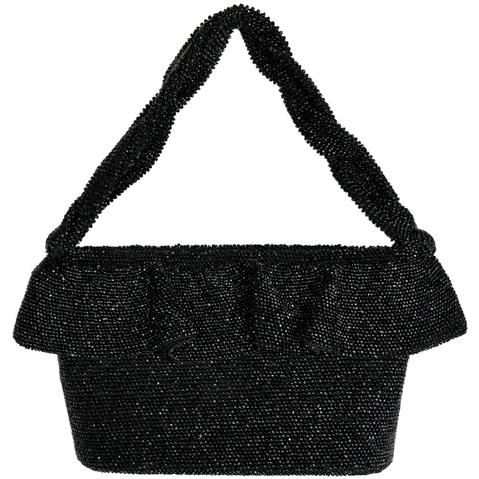 Vintage 1940s Evening Bag Black Beaded Handbag Purse
