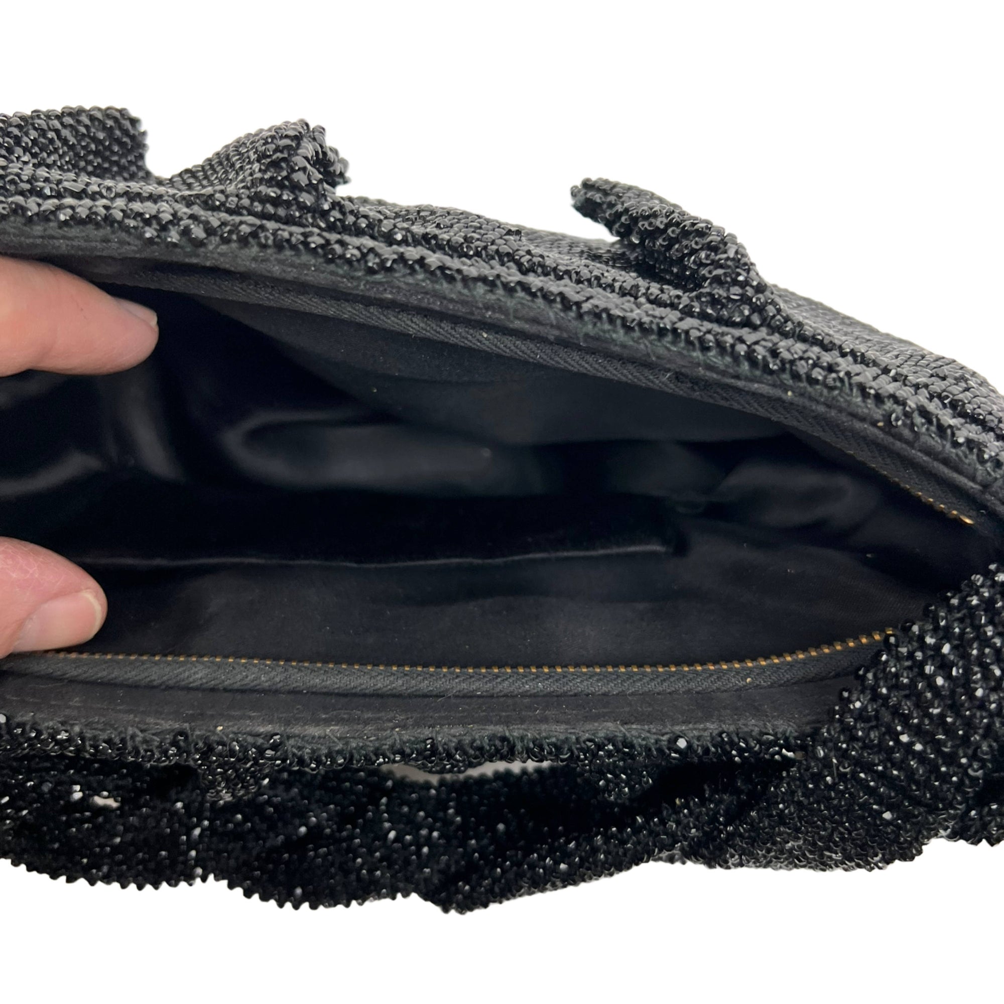 Vintage 1940s Evening Bag Black Beaded Handbag Purse