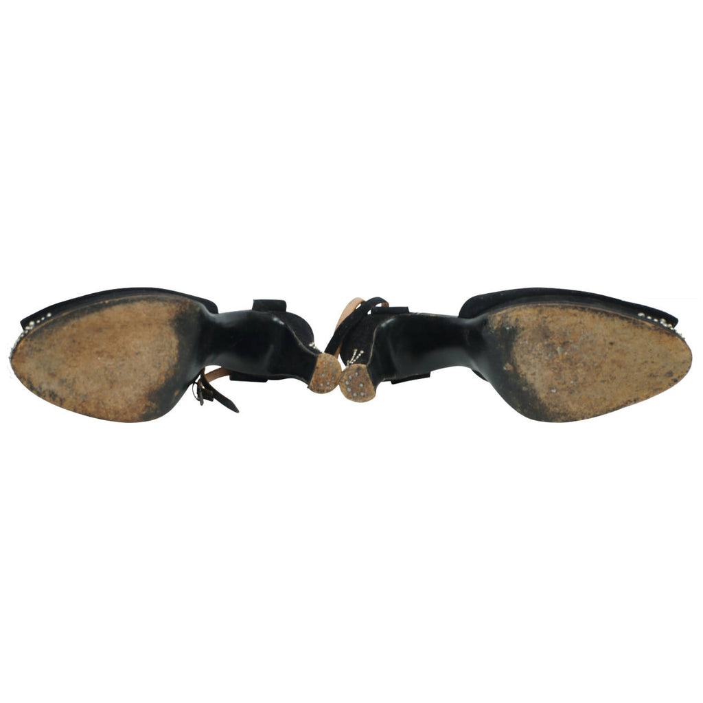 Vintage 1940s Swing Shoes Platform Style Peep Toe Pearl Jewelled Black Suede 8 + - Poppy's Vintage Clothing