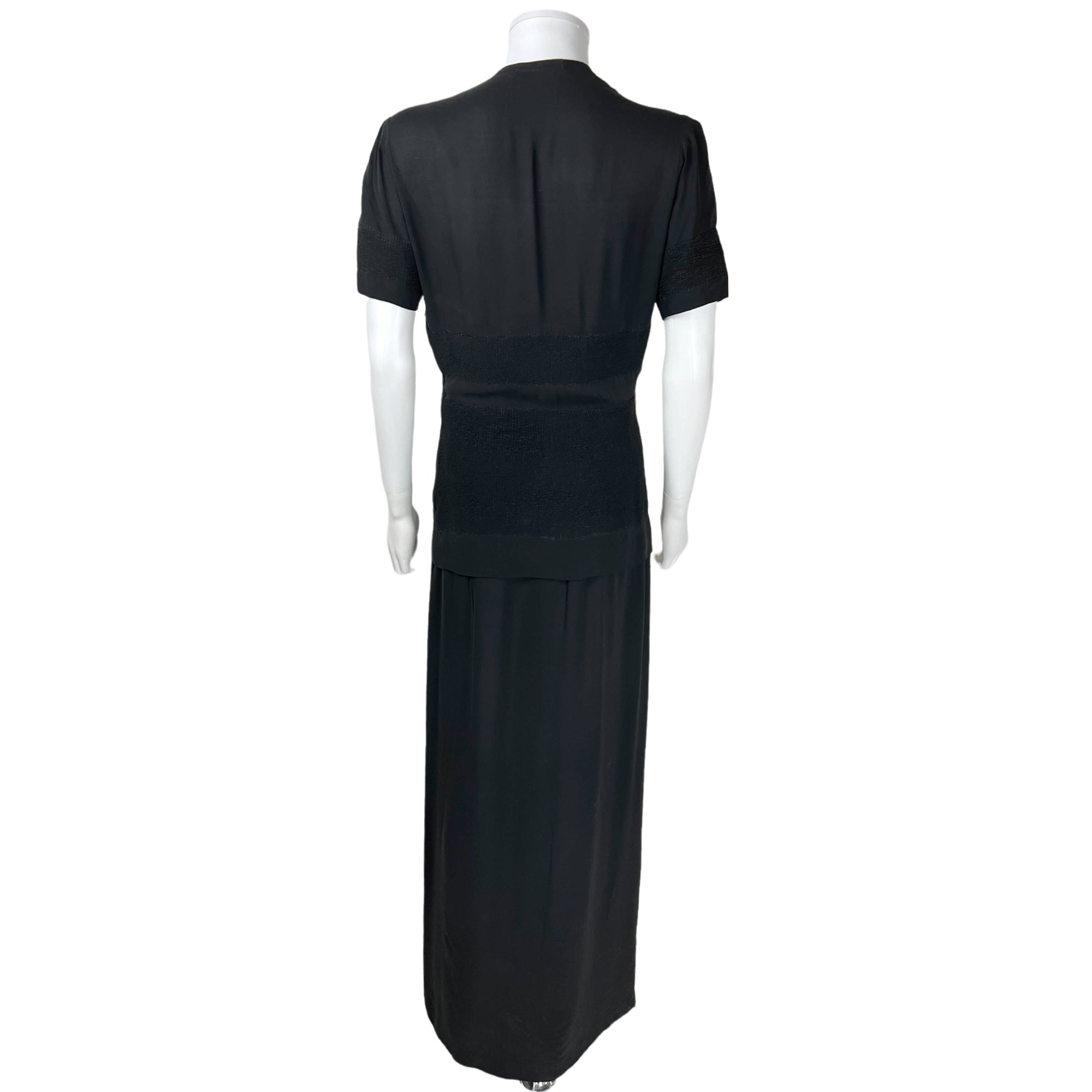 Vintage 1940s Evening Dress Black Silk Chiffon Size M L Tall
