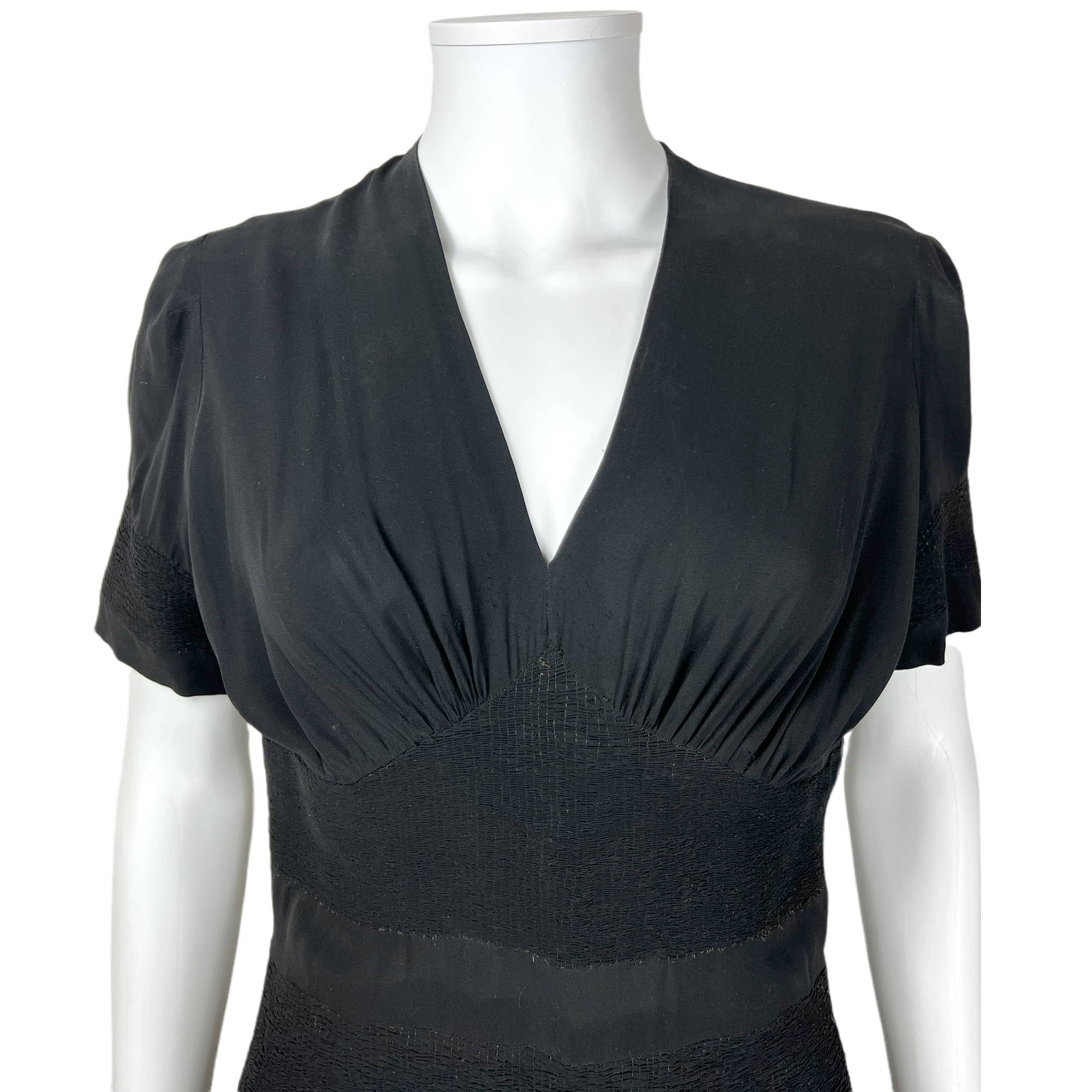 Vintage 1940s Evening Dress Black Silk Chiffon Size M L Tall