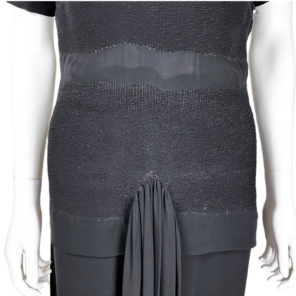 Vintage 1940s Evening Dress Black Silk Chiffon Size M L Tall