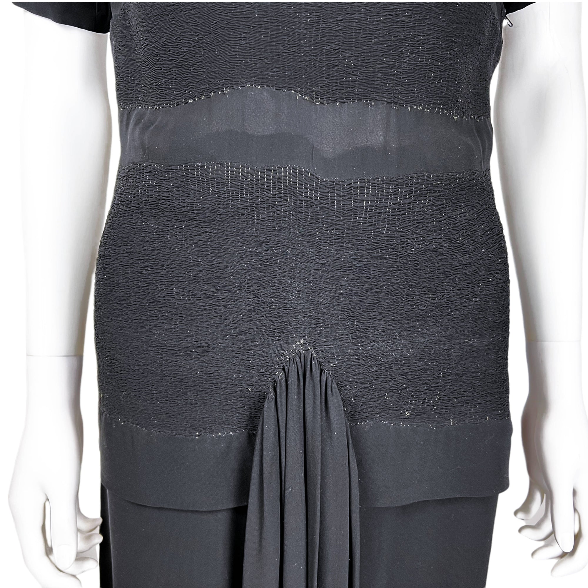 Vintage 1940s Evening Dress Black Silk Chiffon Size M L Tall