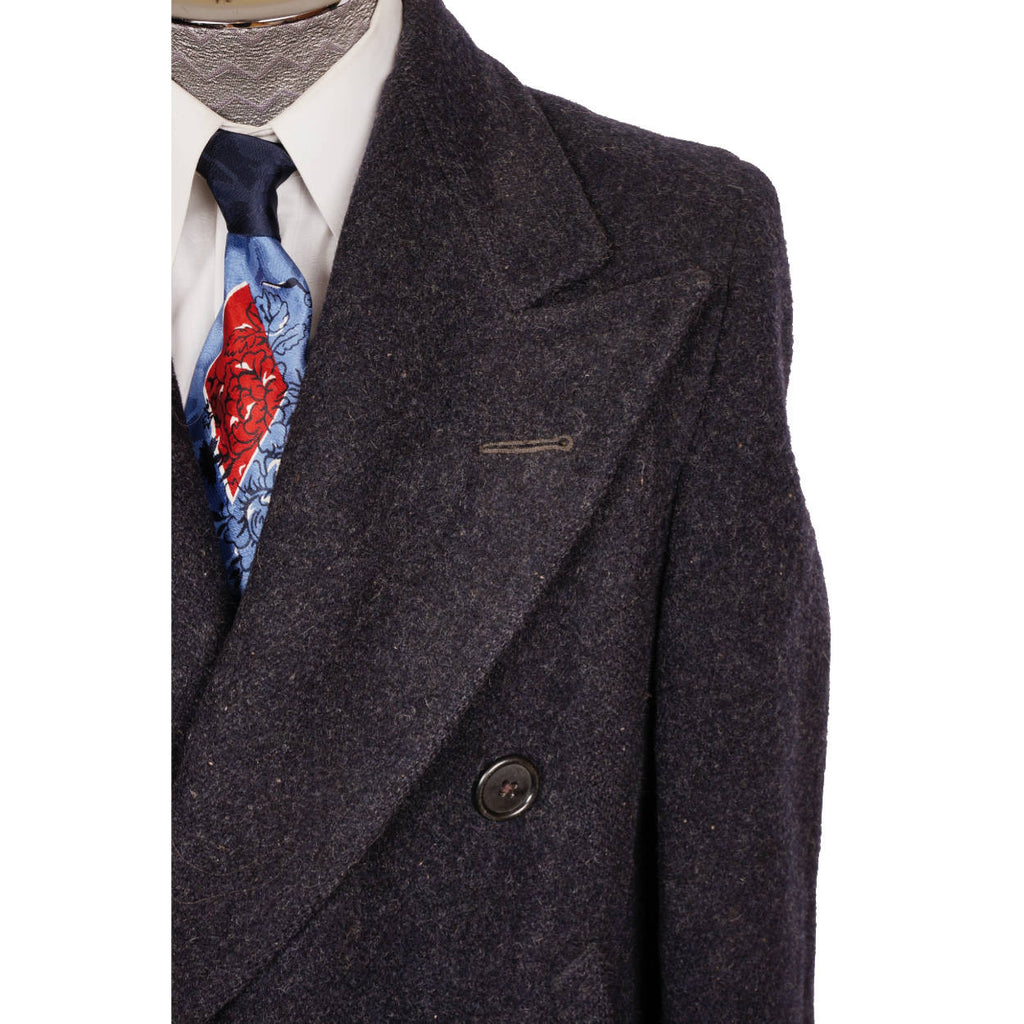Vintage 1940s Mens Wool Coat Overcoat Midnight Blue Size M / L 1944 WWII - Poppy's Vintage Clothing