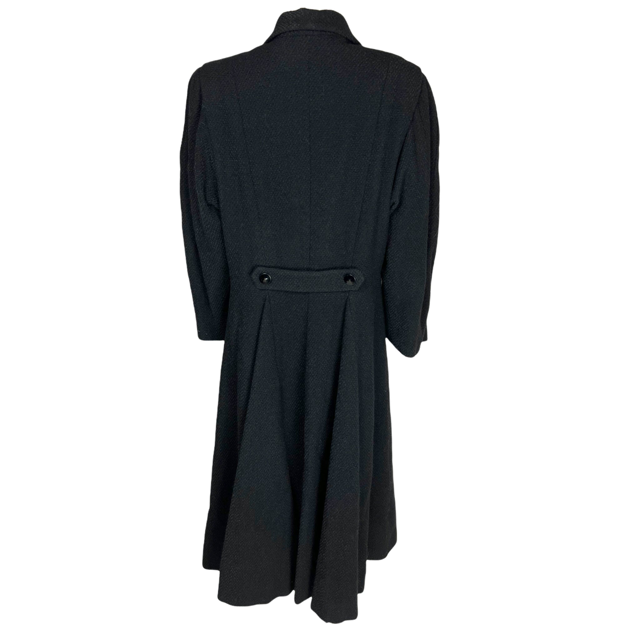 Vintage 1940s Ladies Coat Black Wool w Pointy Collar Size M