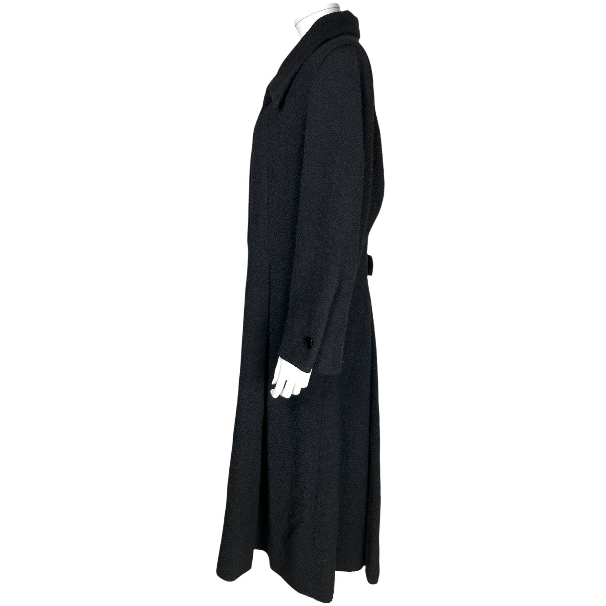 Vintage 1940s Ladies Coat Black Wool w Pointy Collar Size M