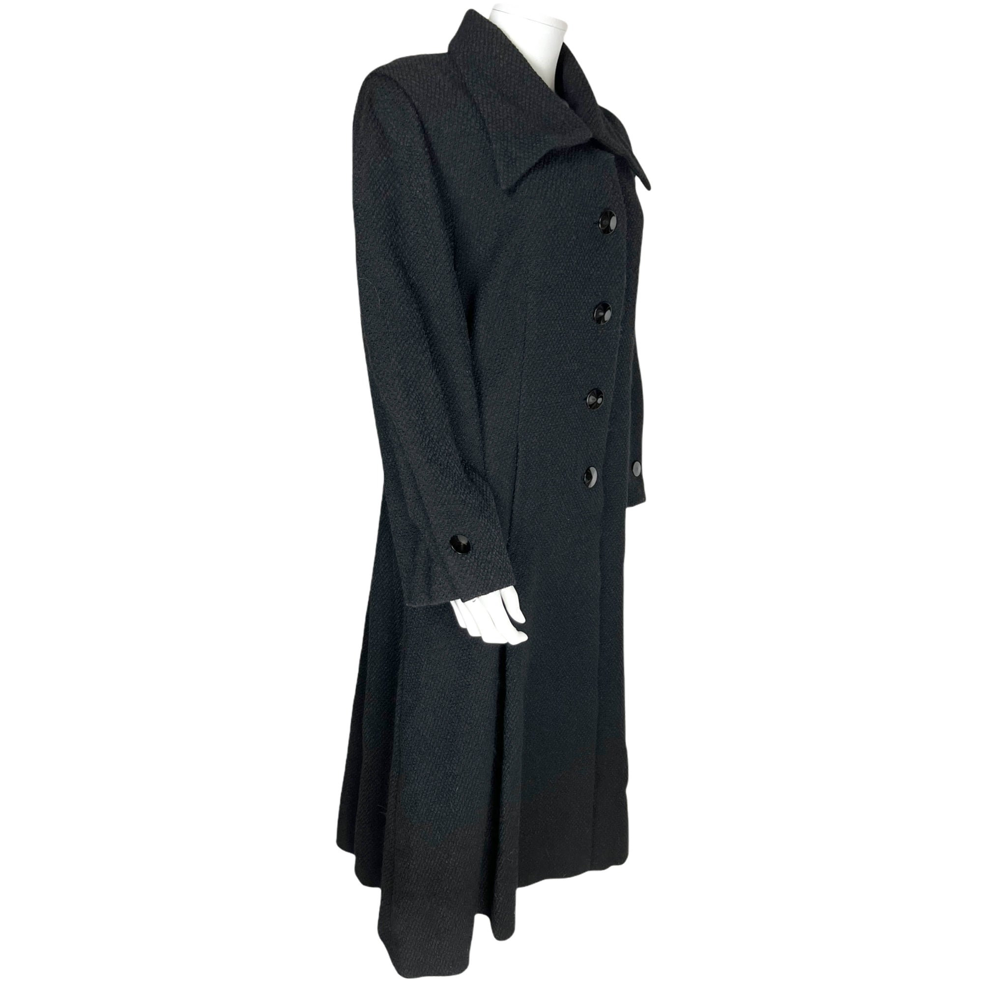 Vintage 1940s Ladies Coat Black Wool w Pointy Collar Size M