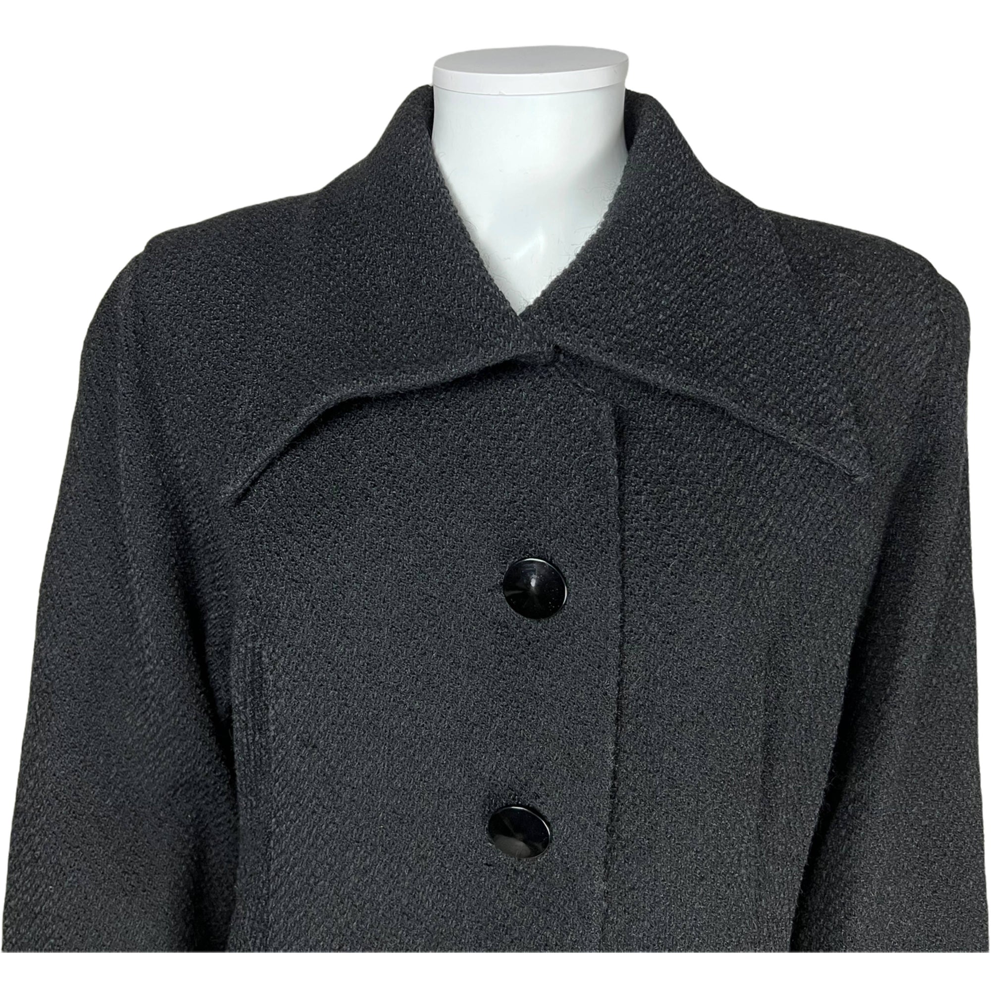 Vintage 1940s Ladies Coat Black Wool w Pointy Collar Size M