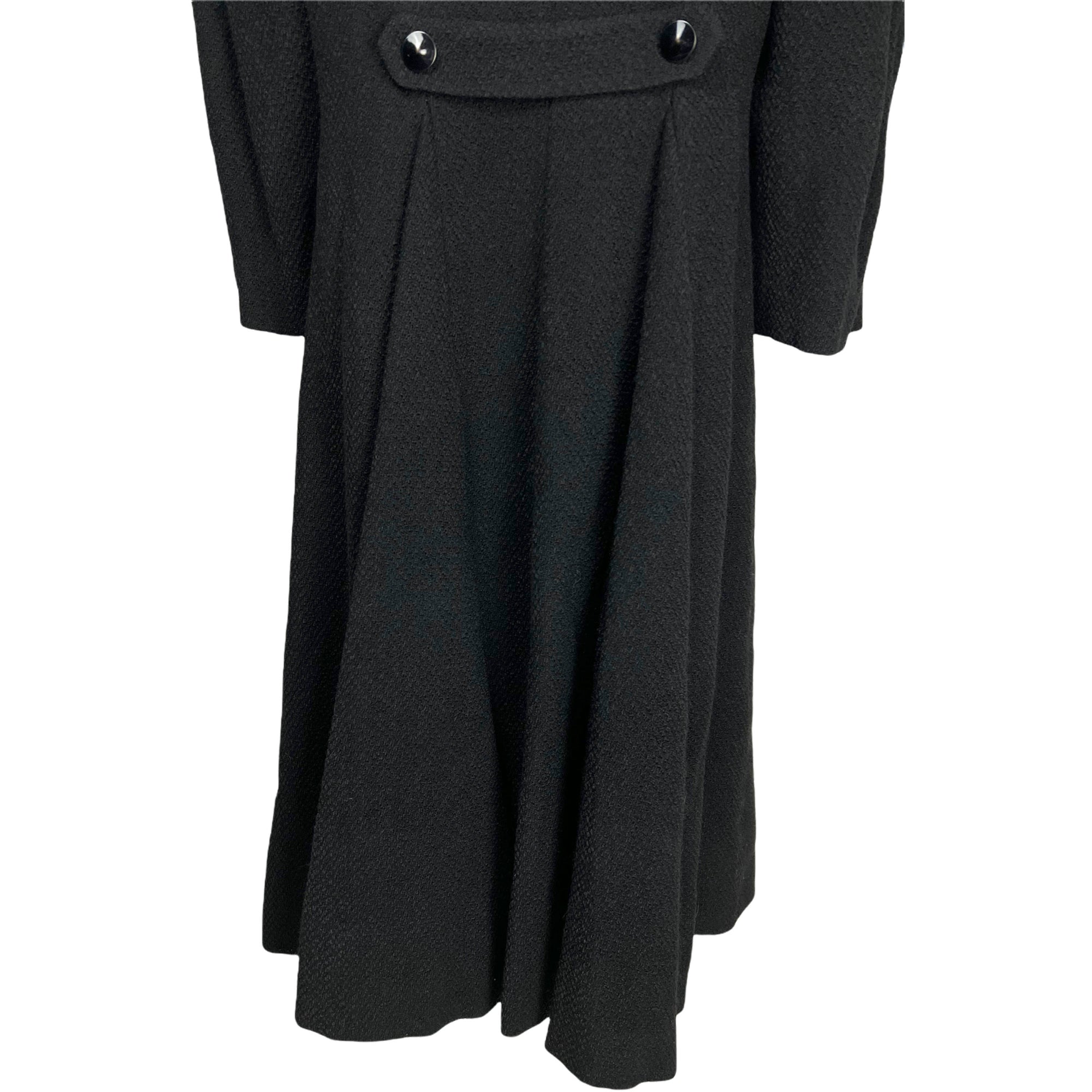 Vintage 1940s Ladies Coat Black Wool w Pointy Collar Size M