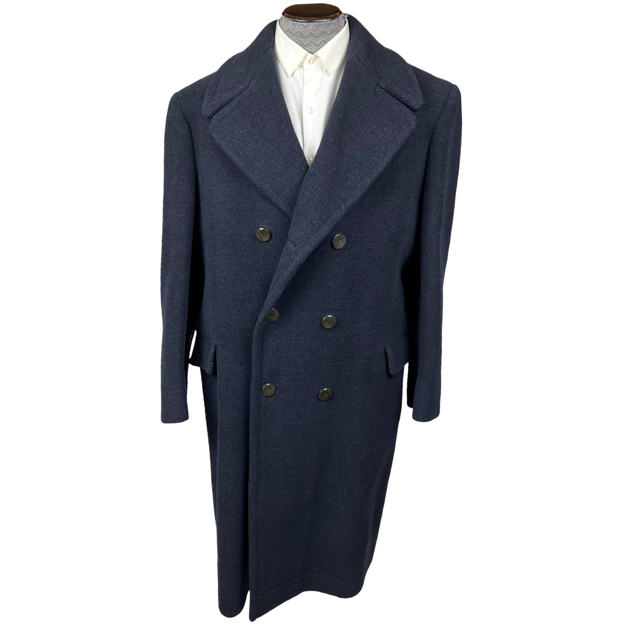 Vintage 1940s Mens Wool Coat Navy Blue Overcoat Size M L