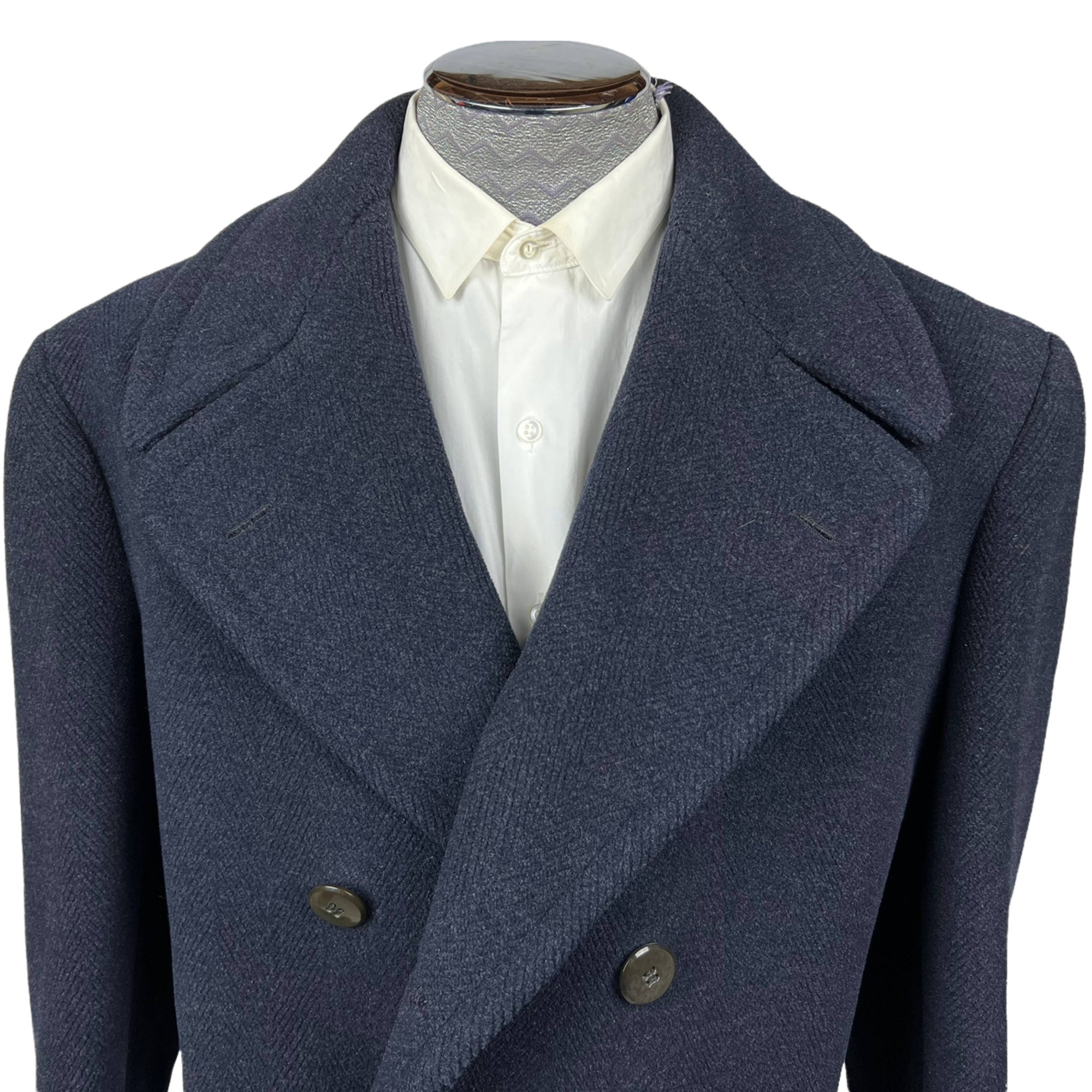 Vintage 1940s Mens Wool Coat Navy Blue Overcoat Size M L