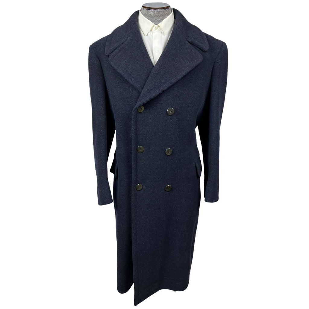 Vintage 1940s Mens Wool Coat Navy Blue Overcoat Size M L