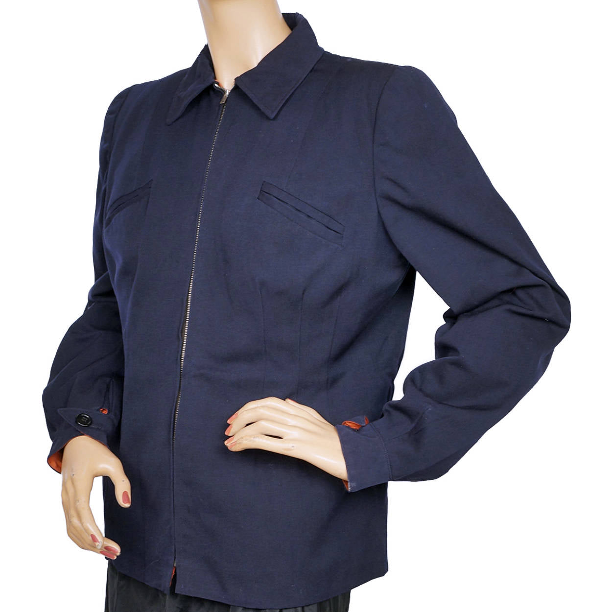 Vintage 1940s Ski Jacket Navy Blue Gabardine Ladies Size M - Poppy's Vintage Clothing