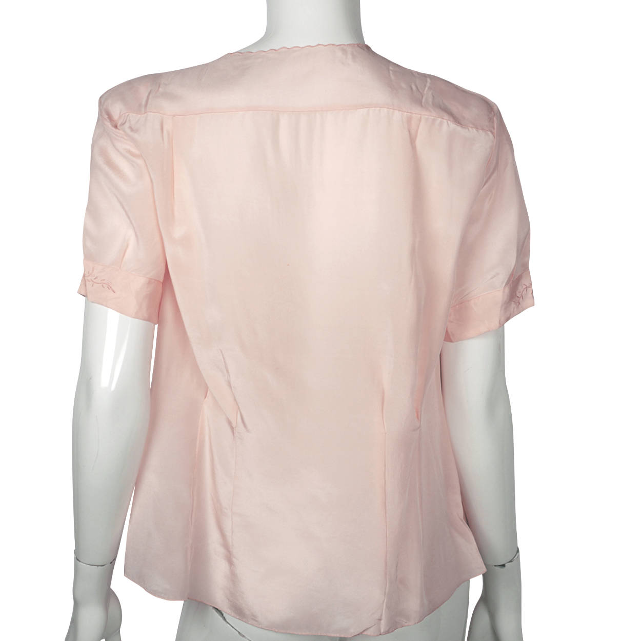 Vintage 1940s Unused Embroidered Pink Silk Blouse NOS Chinese Store Size M L - Poppy's Vintage Clothing