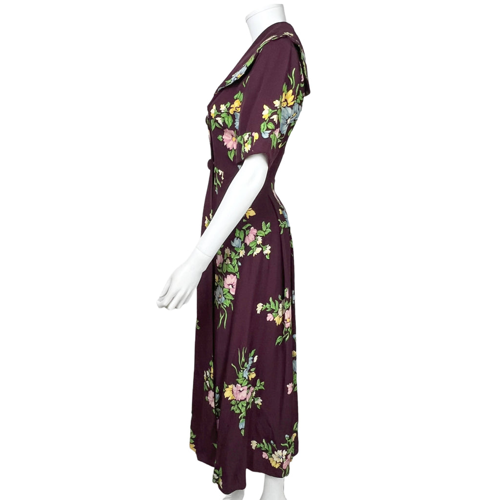 Vintage 1940s Ladies Dressing Gown Floral Chintz Rayon Robe