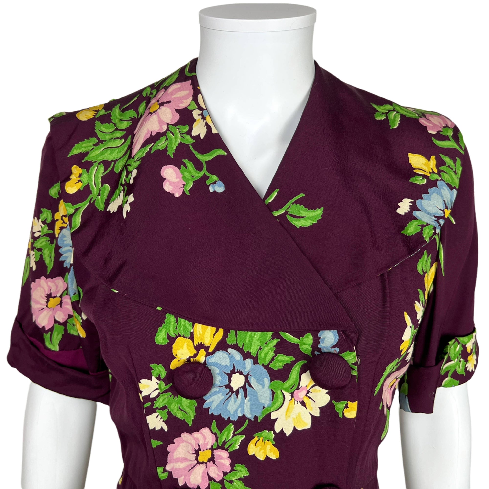 Vintage 1940s Ladies Dressing Gown Floral Chintz Rayon Robe