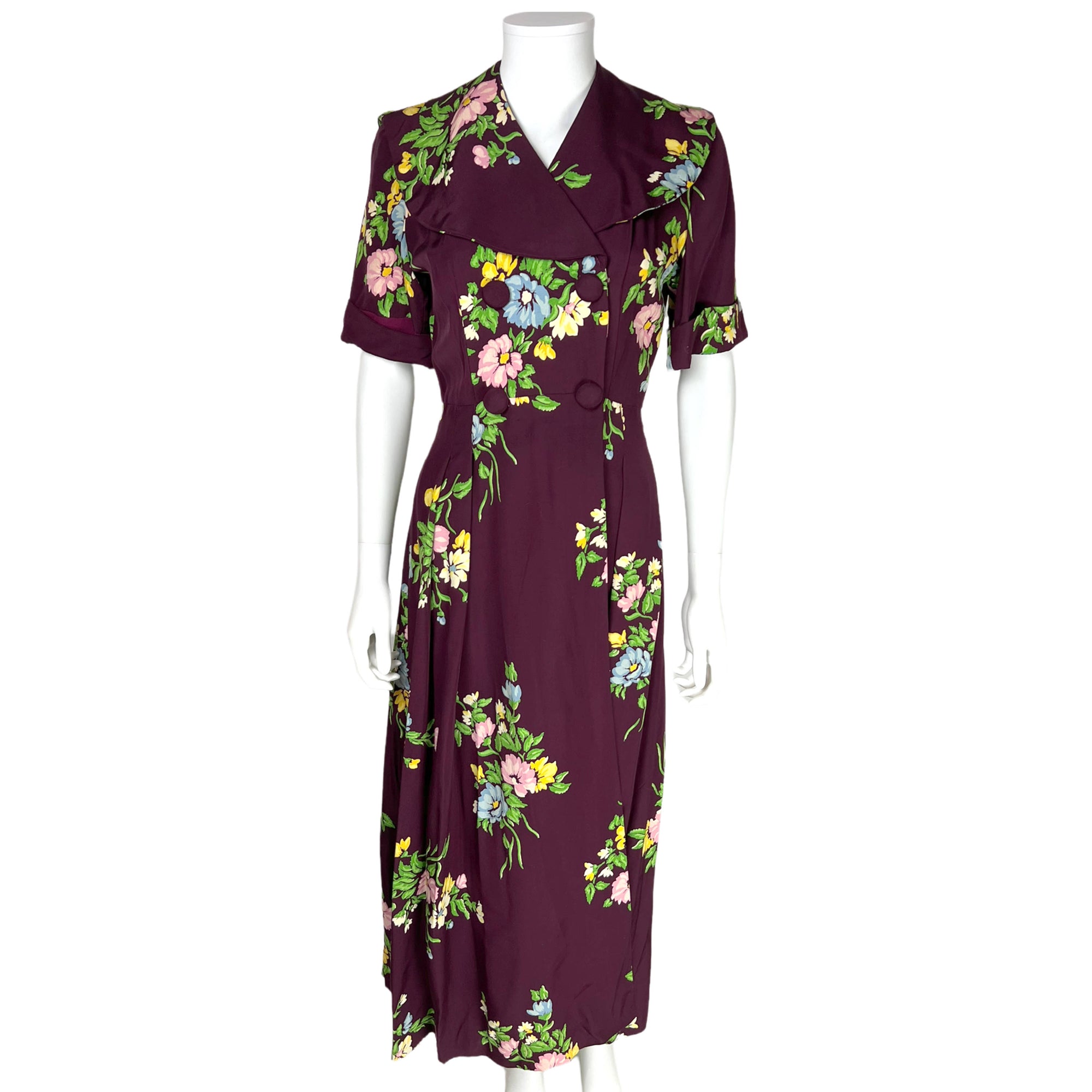 Vintage 1940s Ladies Dressing Gown Floral Chintz Rayon Robe