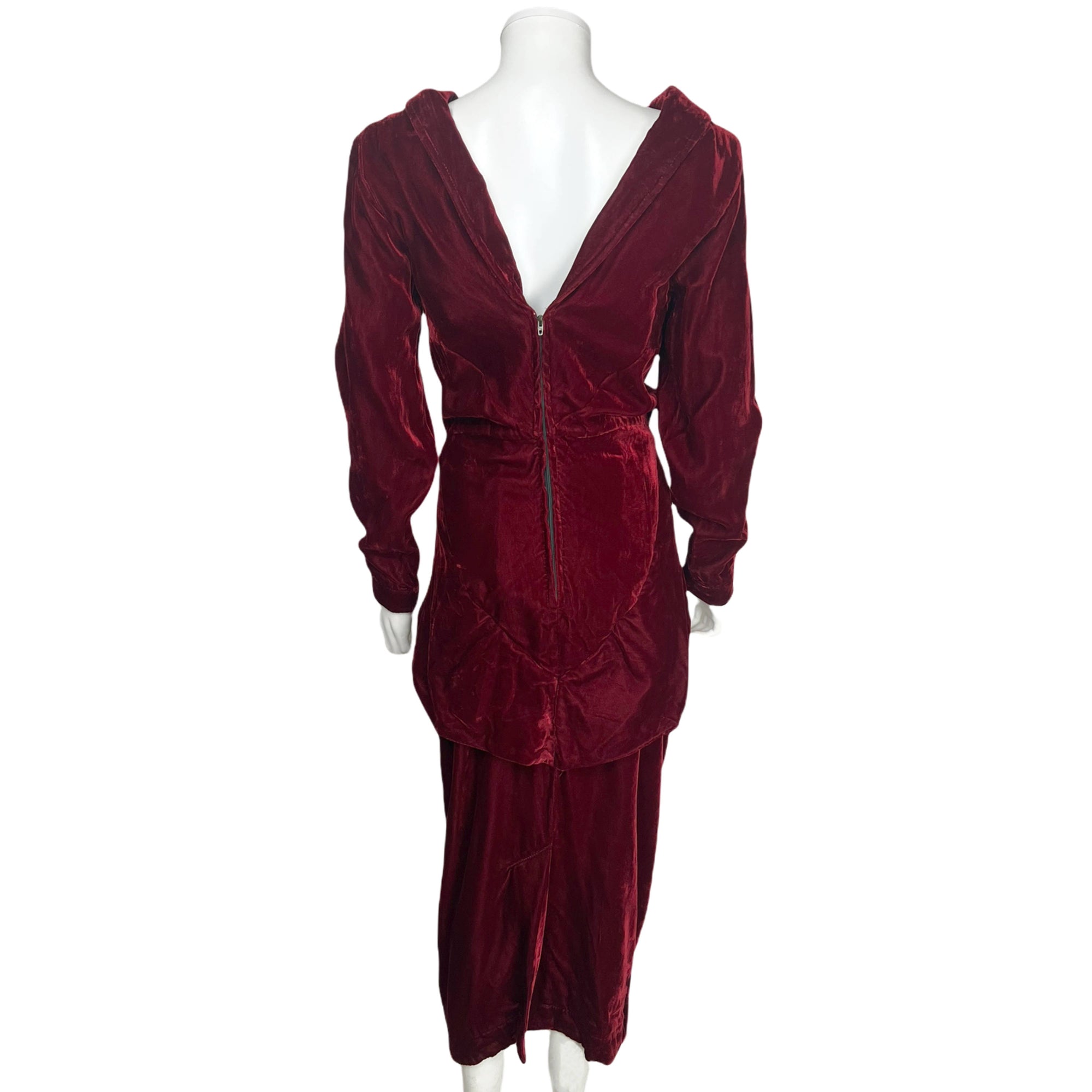 Vintage 1940s Velvet Evening Gown Claret Red Dress Size S